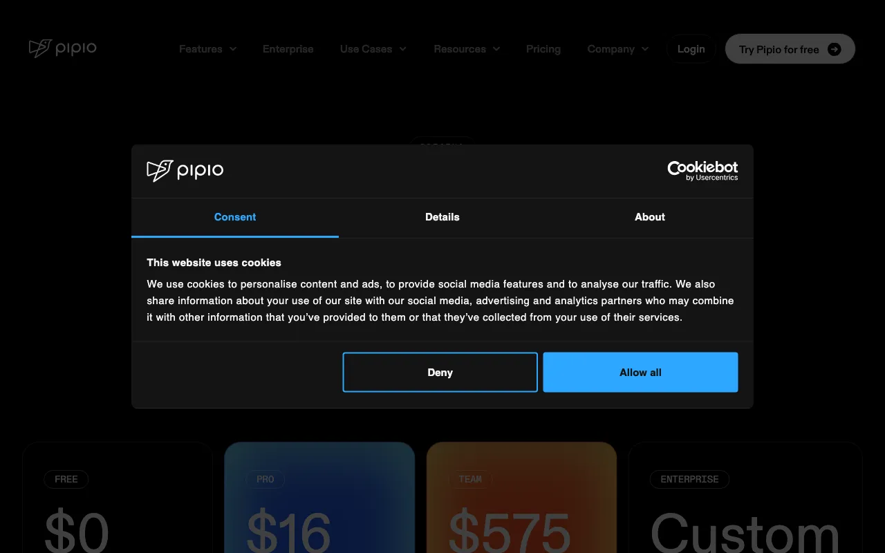 Pipio — pricing page