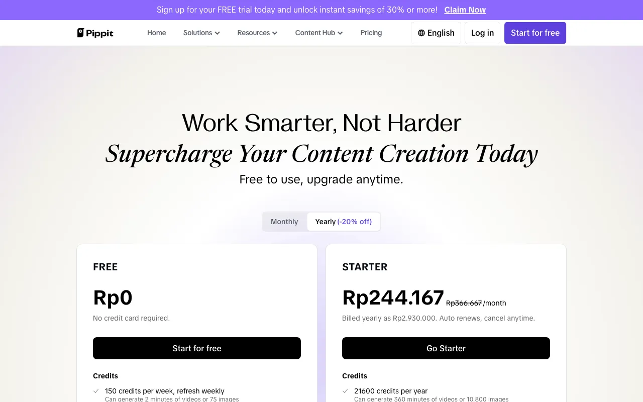Pippit AI — pricing page