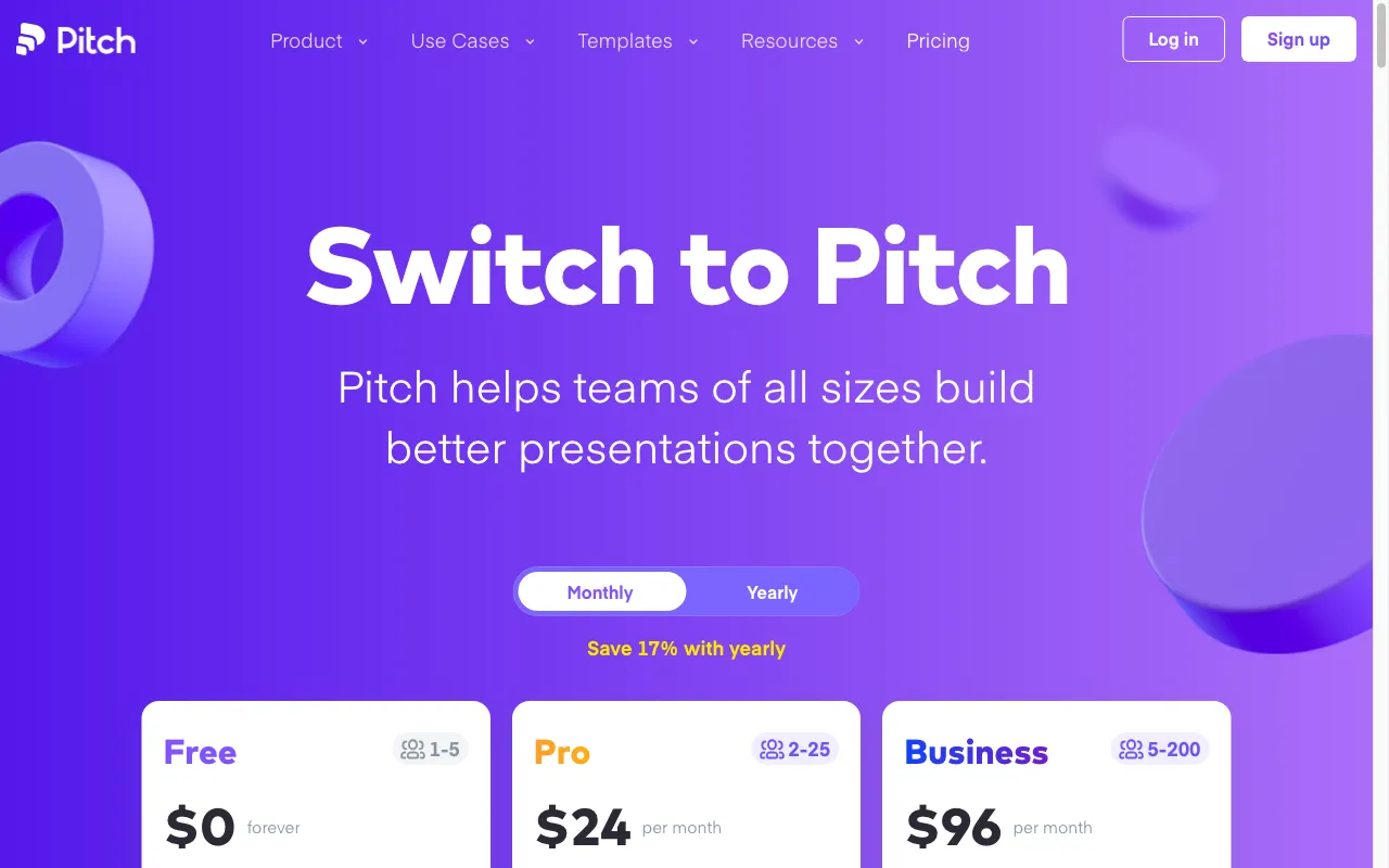 Pitch — pricing page