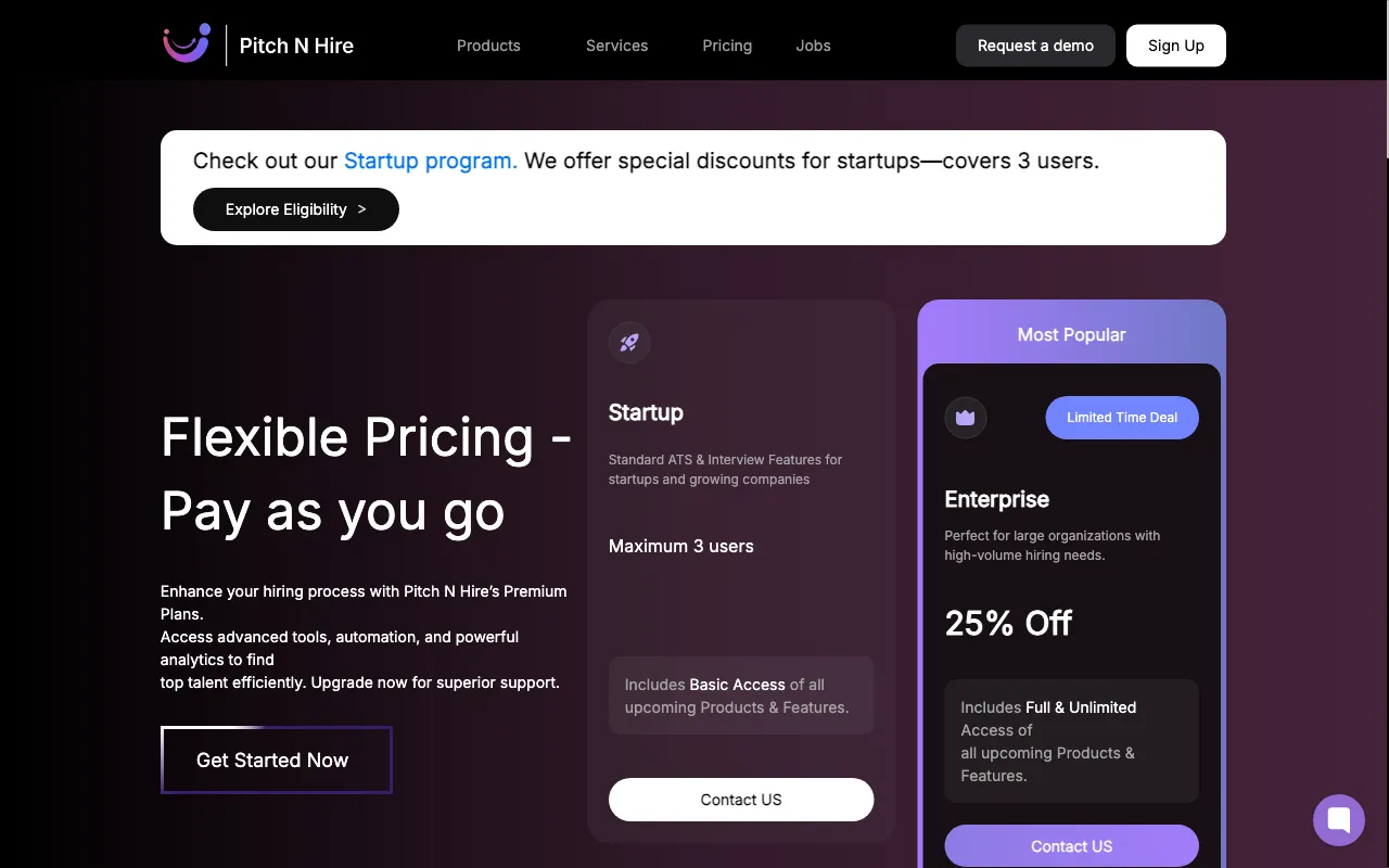 Pitch N Hire Applicant Tracking Software — pricing page