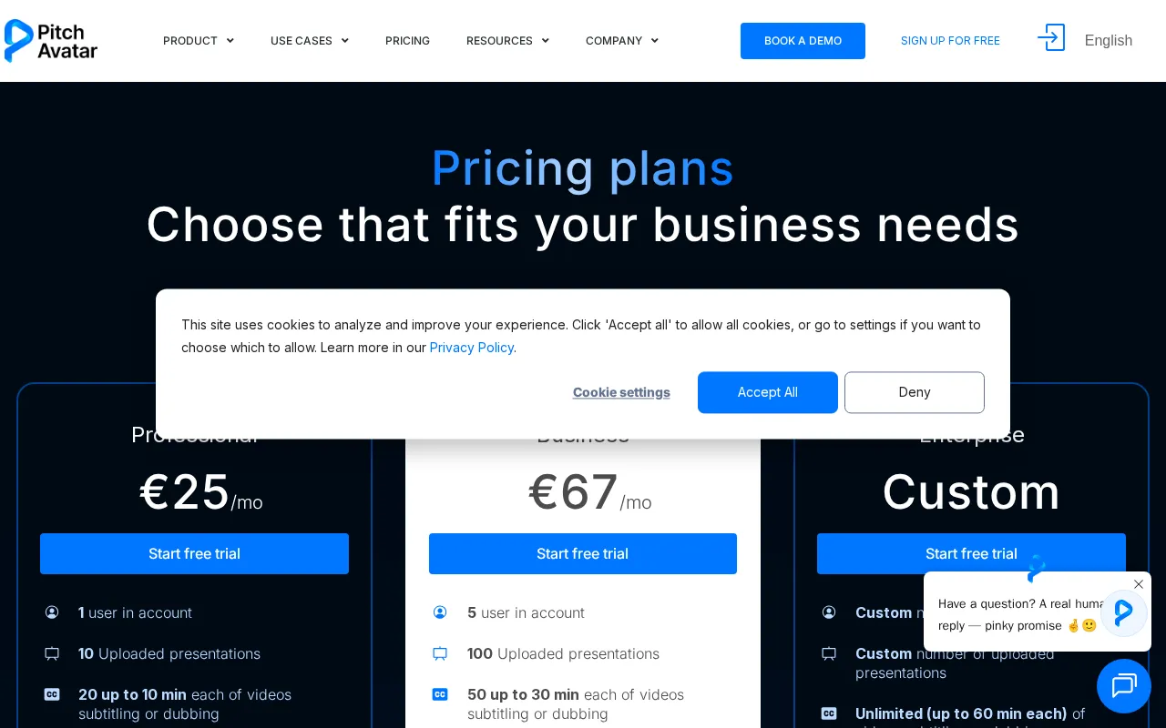 Pitch Avatar — pricing page