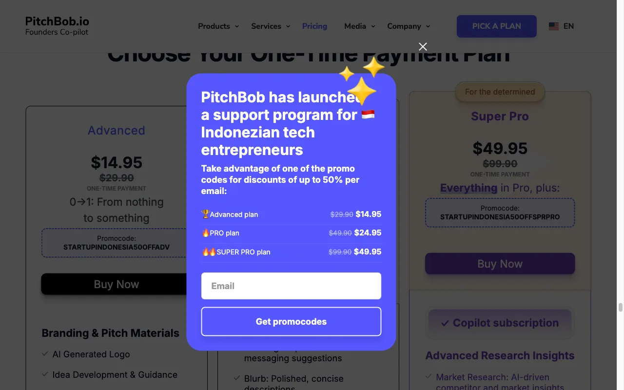 PitchBob.io — pricing page