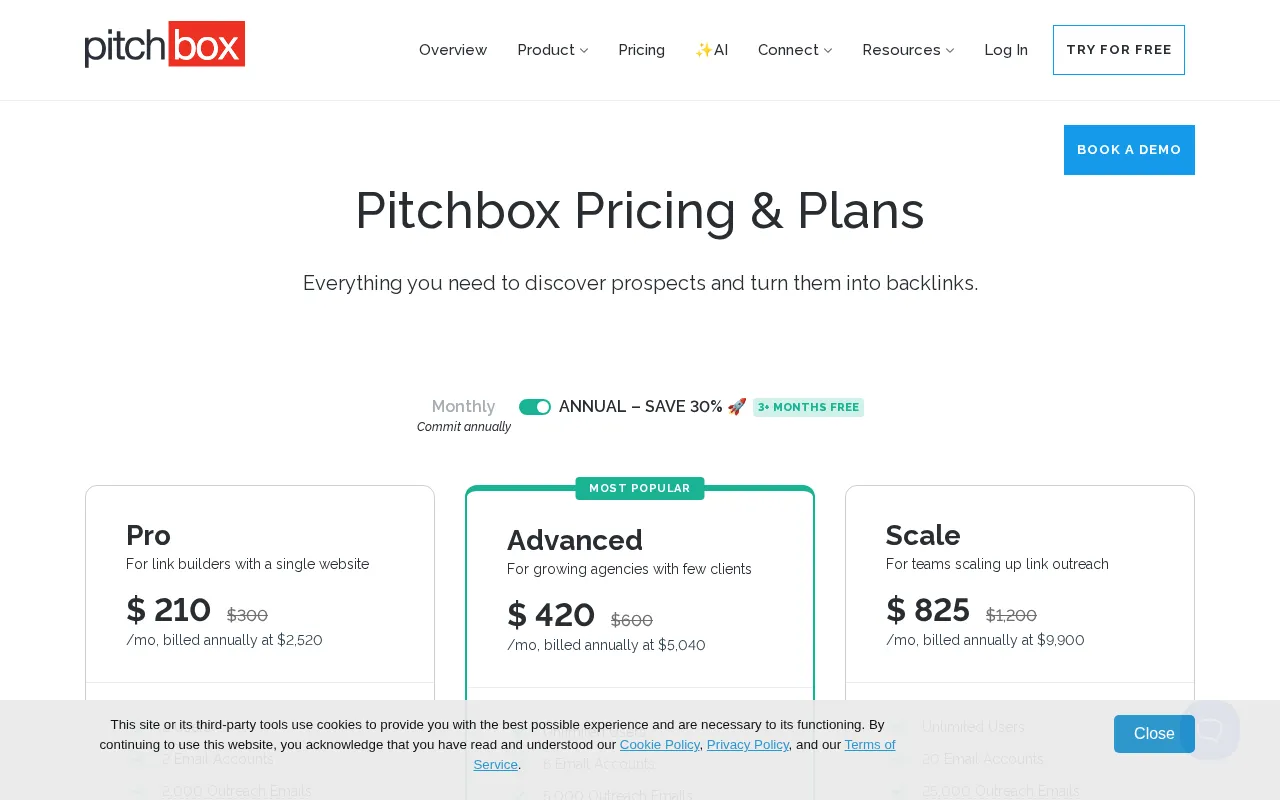 Pitchbox — pricing page
