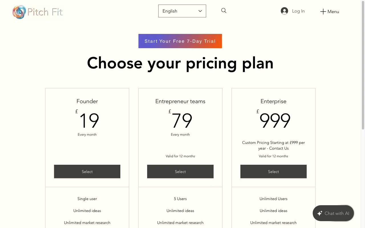 PitchFit — pricing page