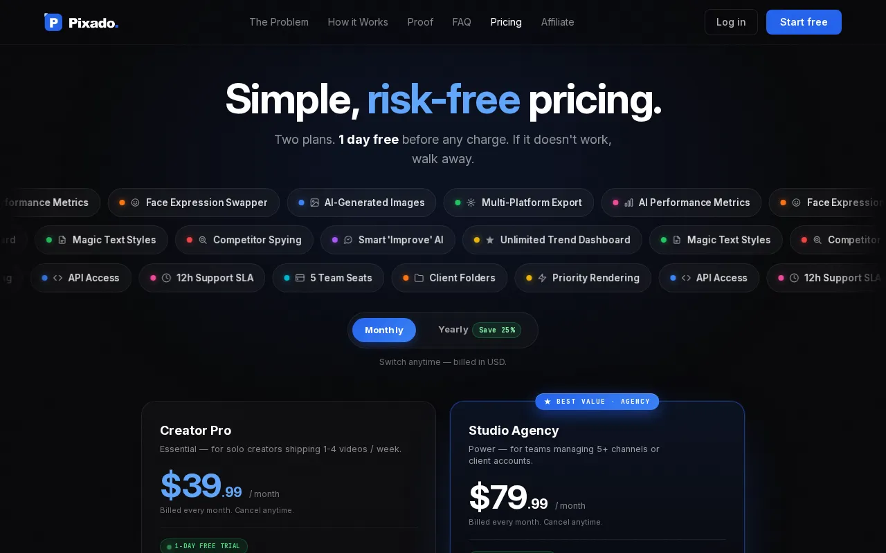 Pixado — pricing page