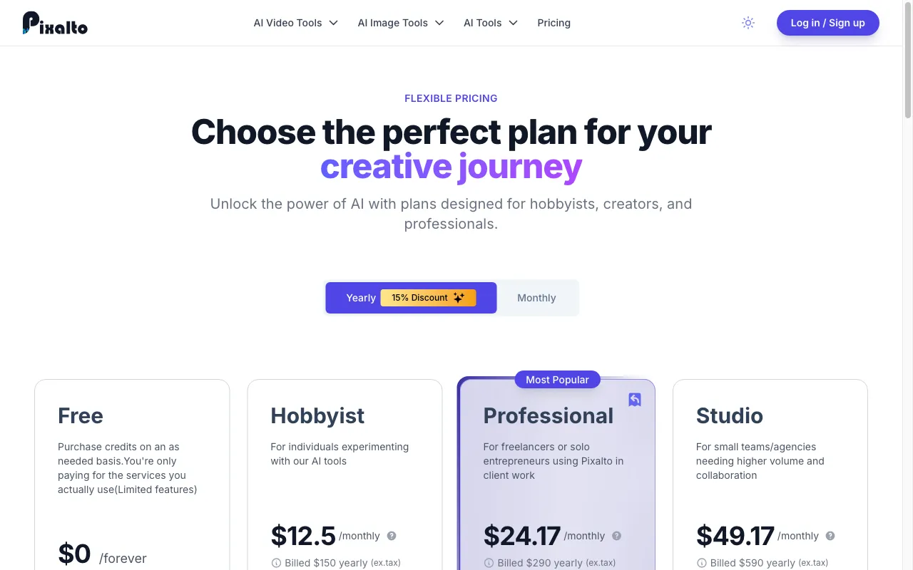 Pixalto — pricing page