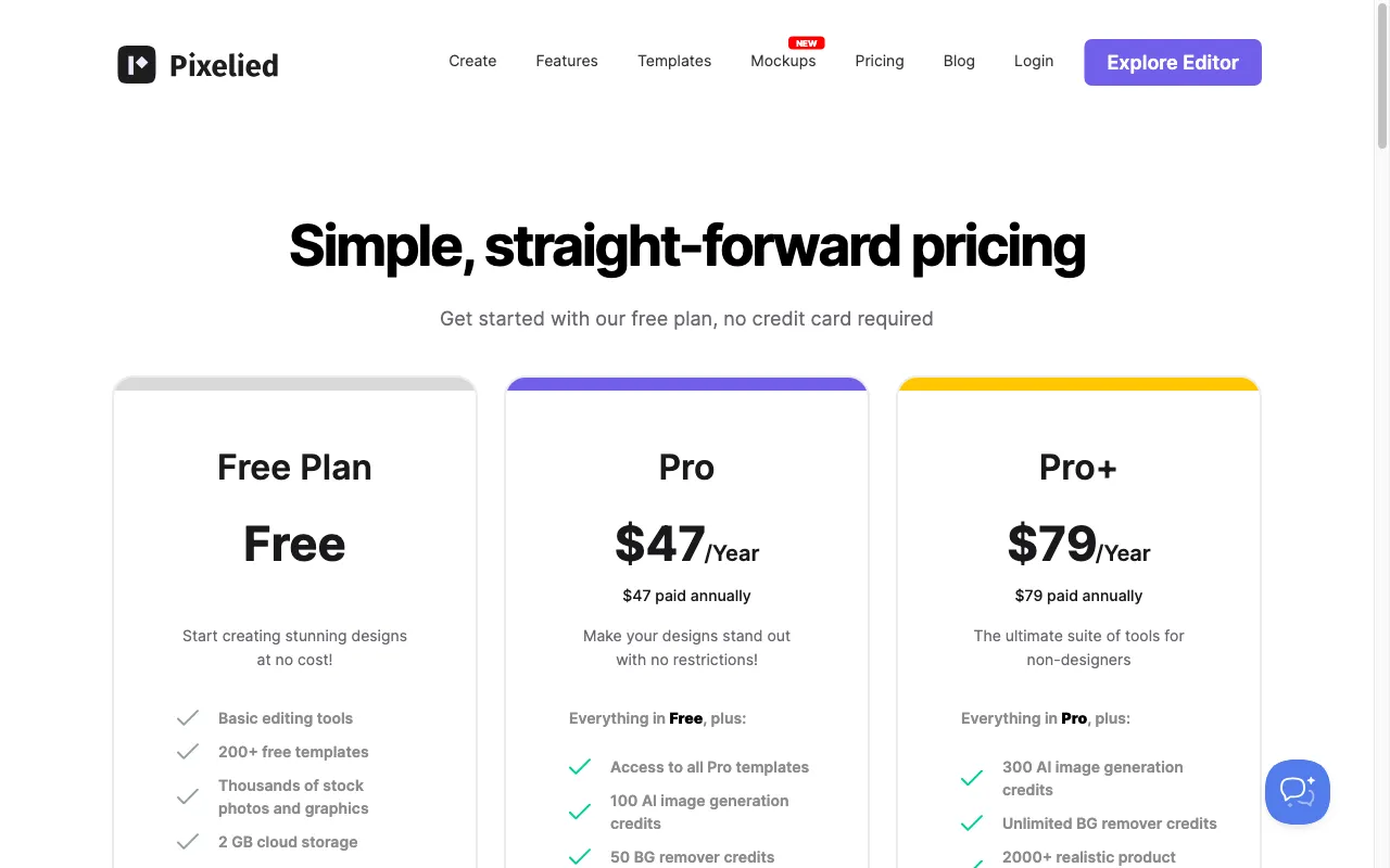 Pixelied Image AI — pricing page