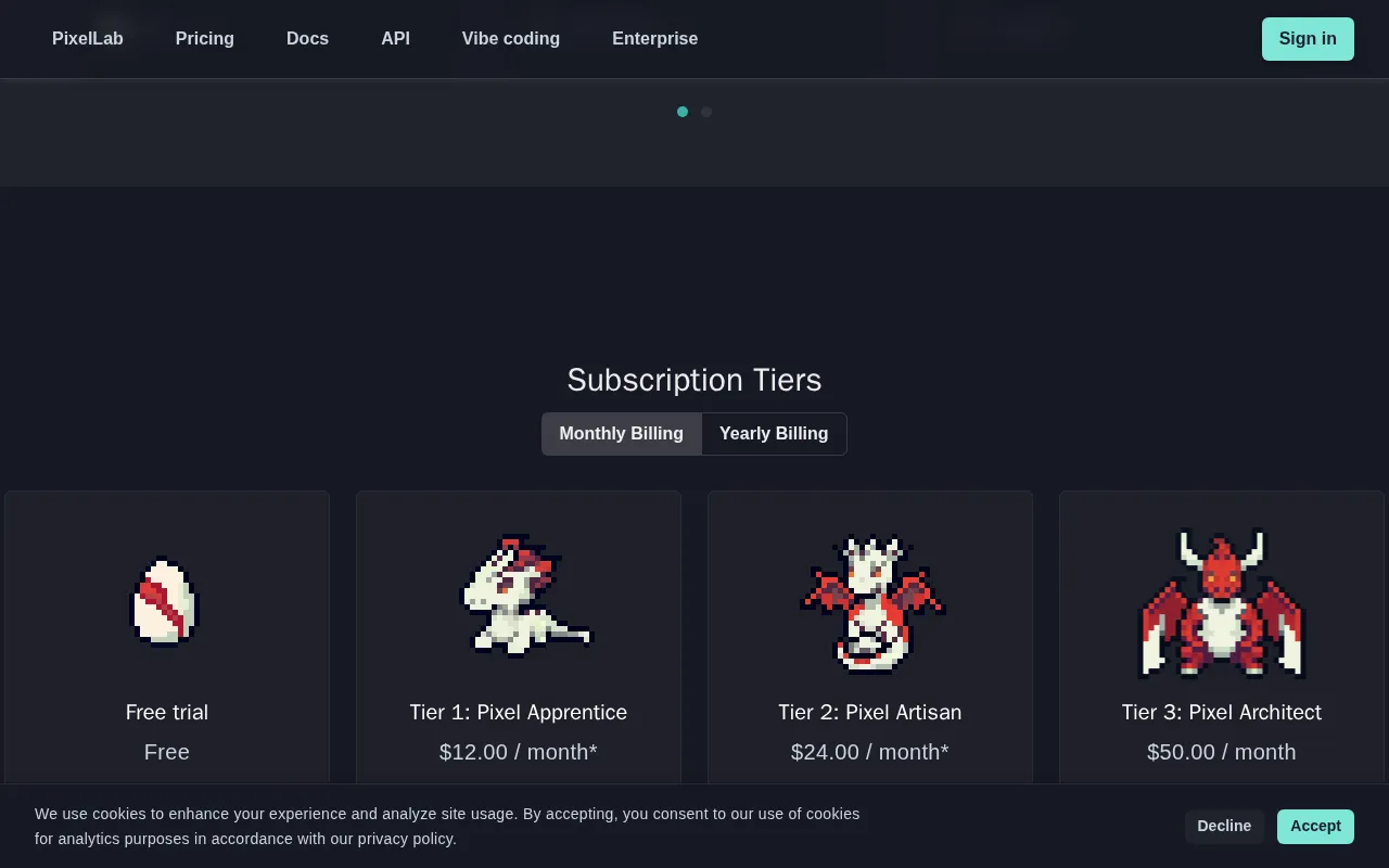PixelLab — pricing page