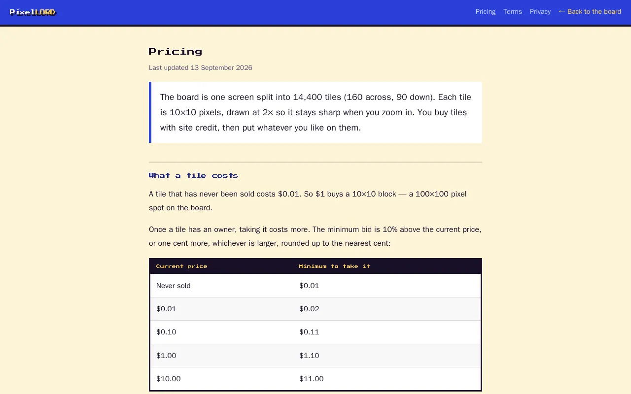 PixelLord — pricing page