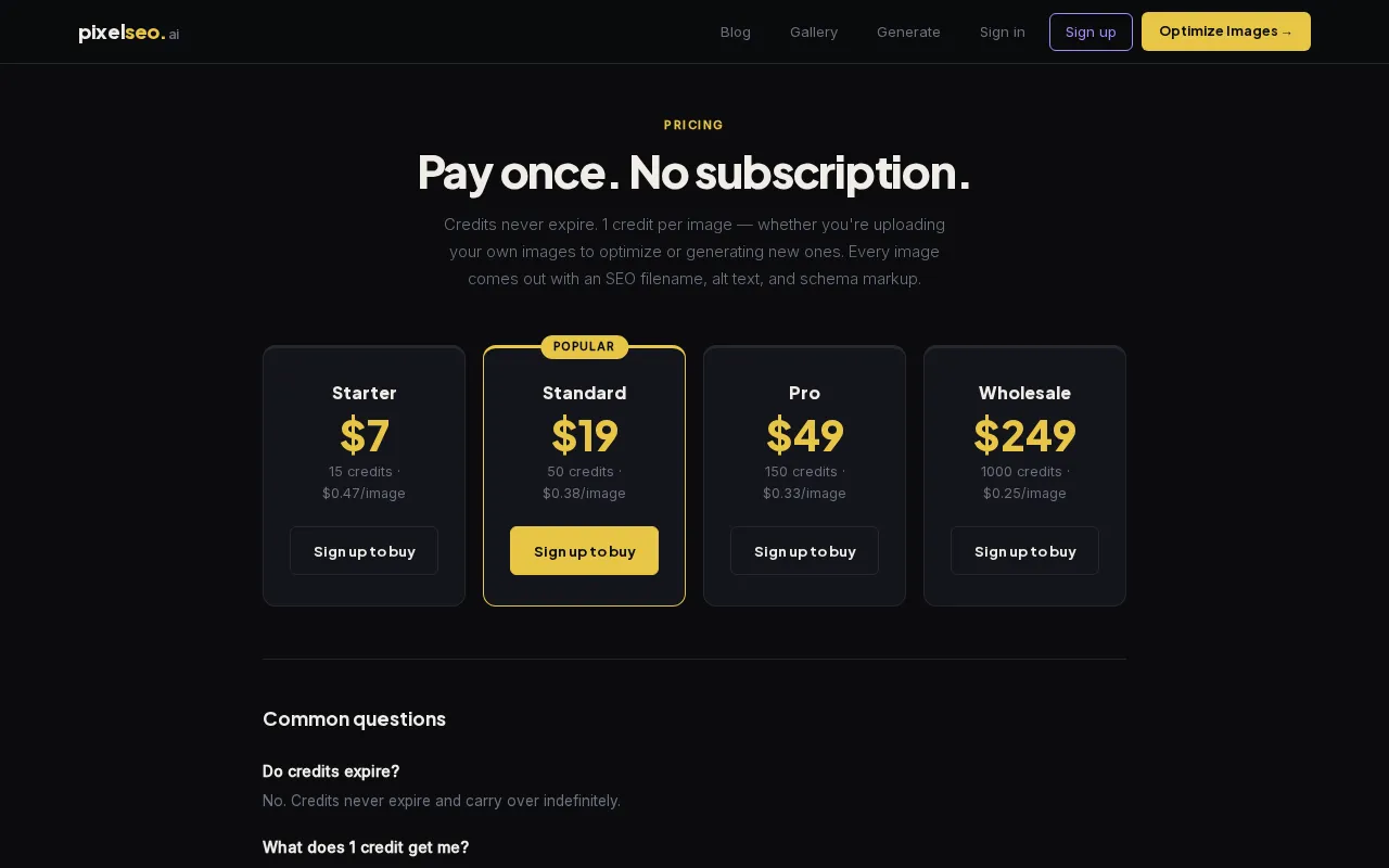 pixelseo.ai — pricing page