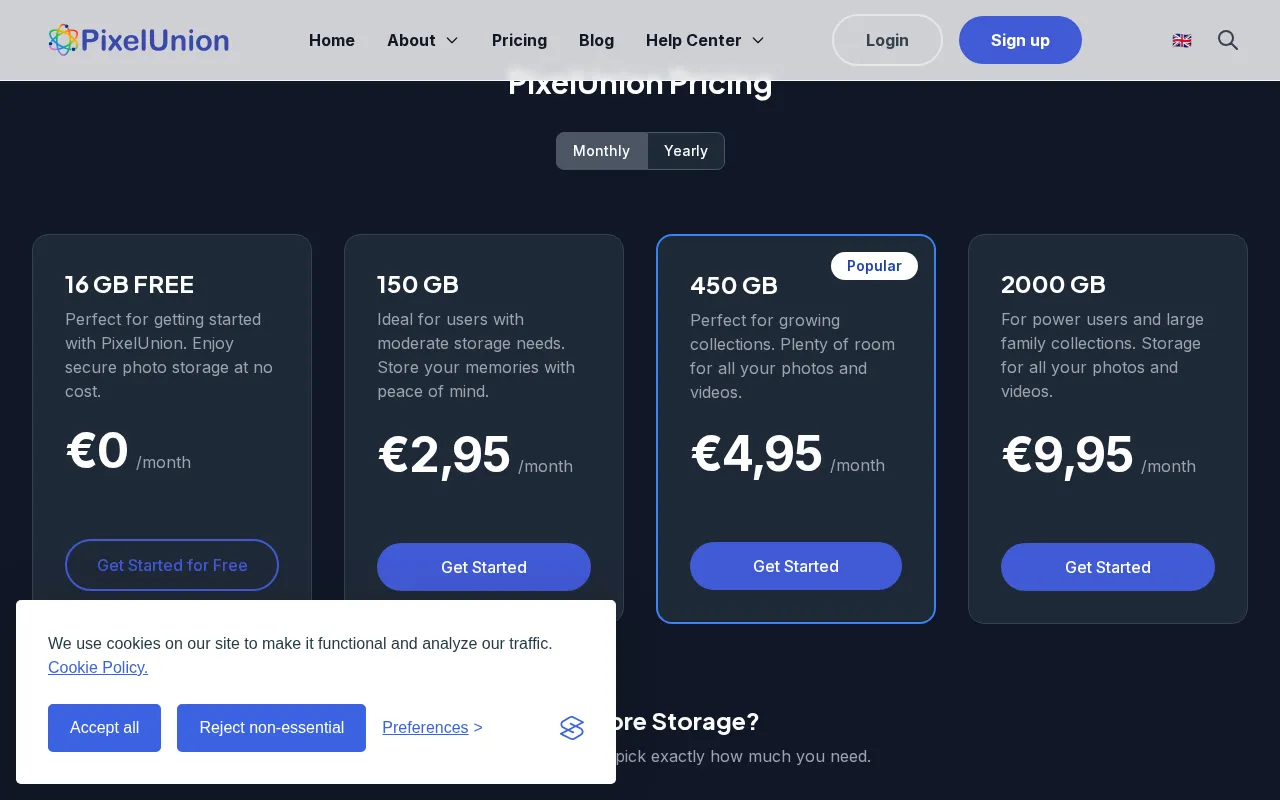 PixelUnion - Free your photos from American tech platforms — pricing page