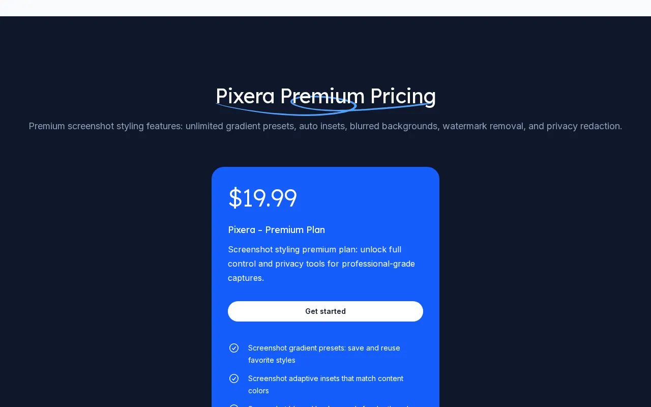 Pixera — pricing page