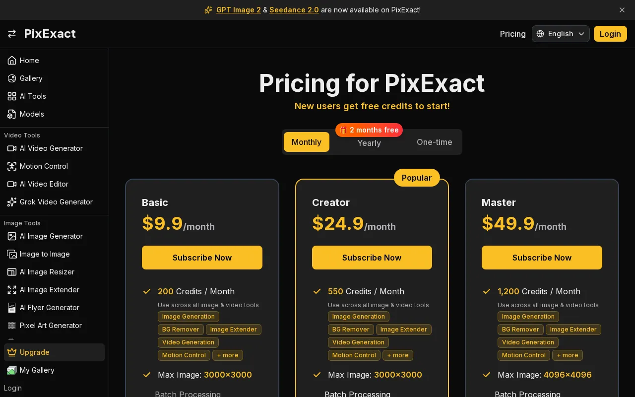 PixExact — pricing page