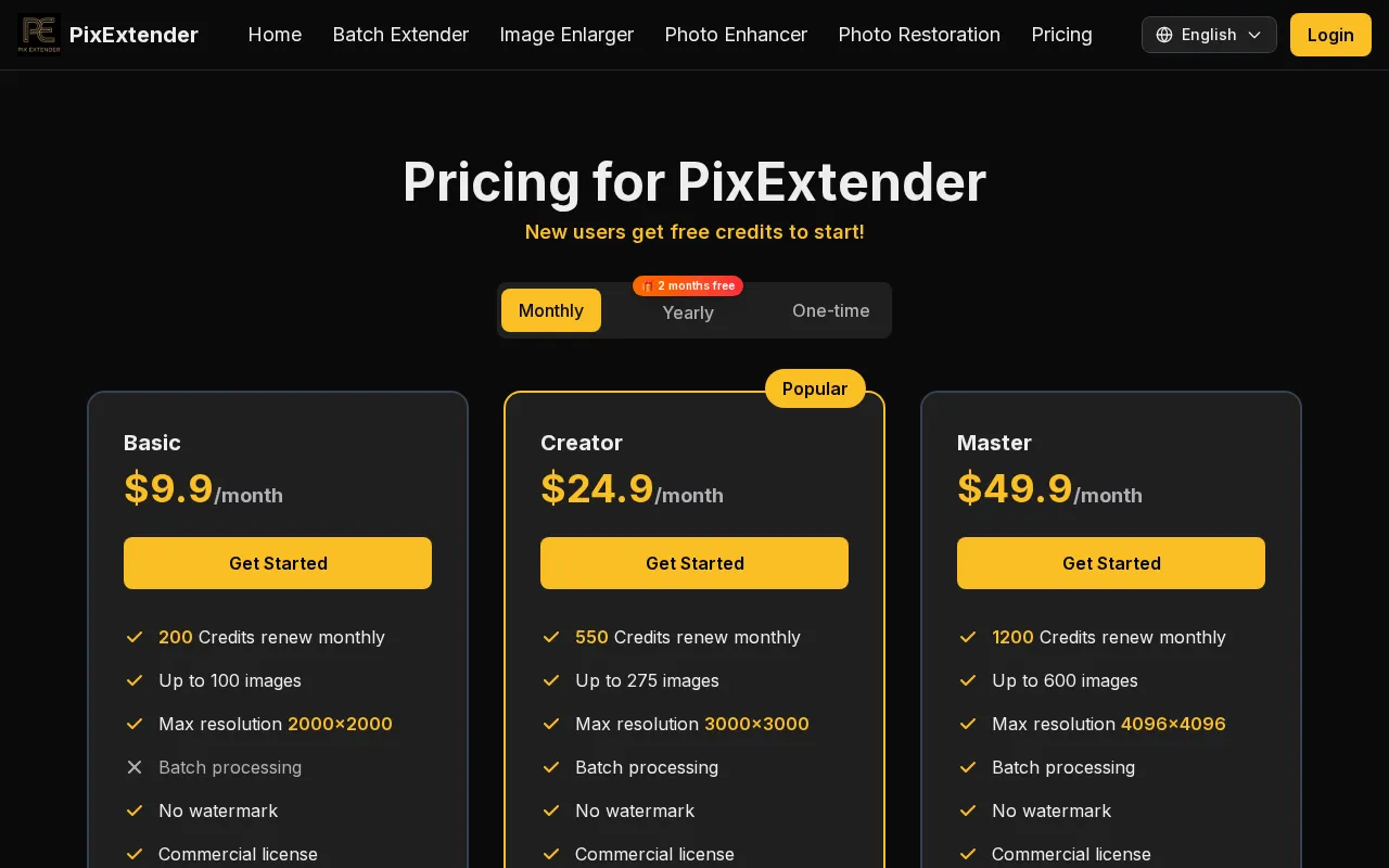 PixExtender — pricing page