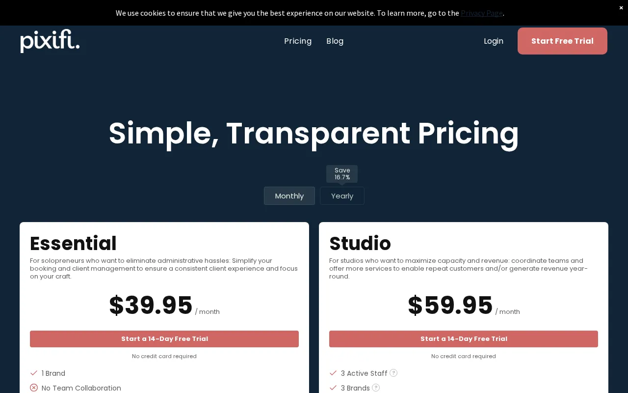 Pixifi — pricing page