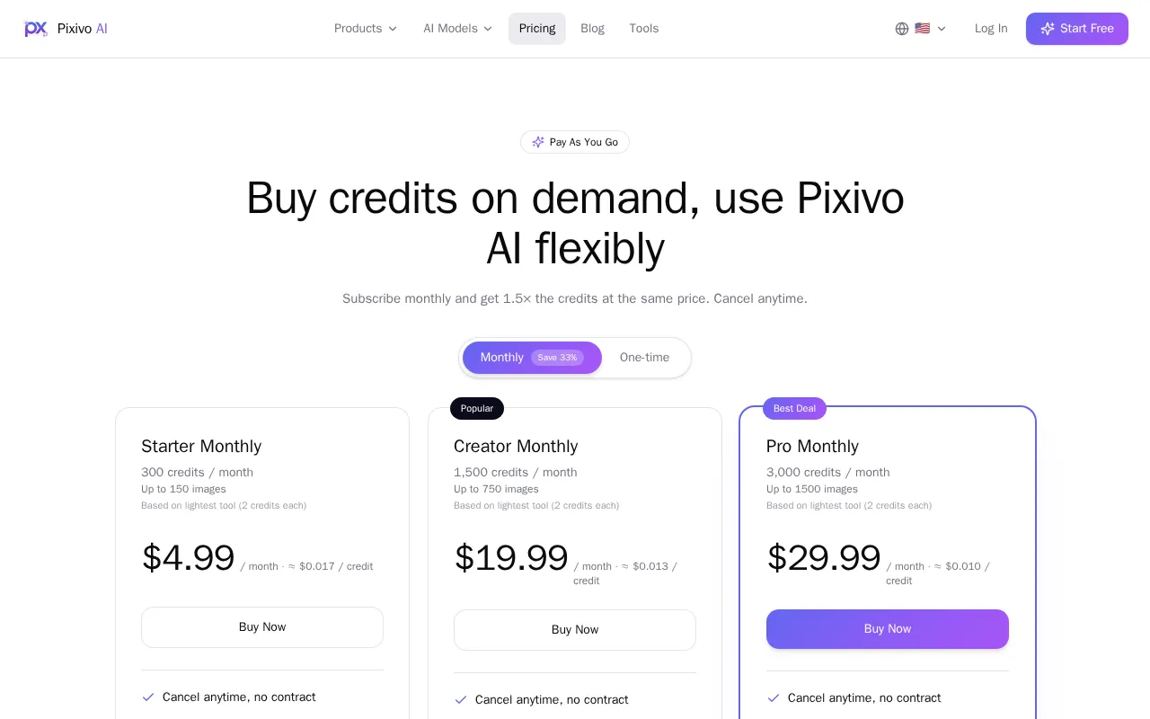 Pixivo AI — pricing page