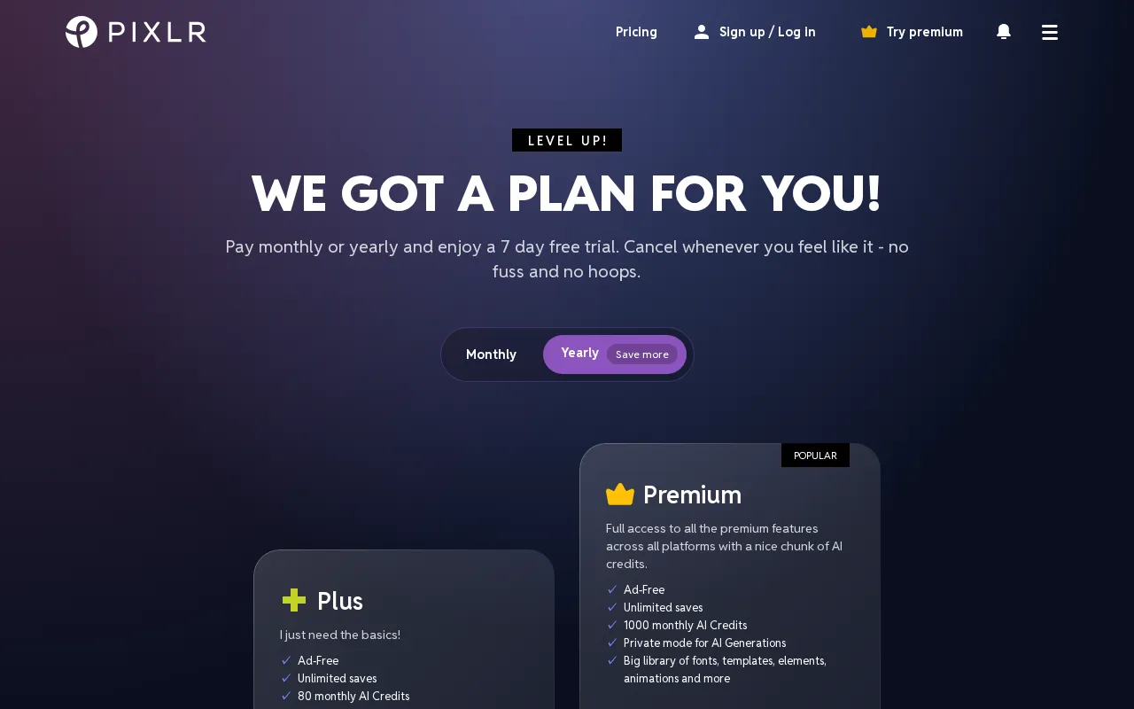 Pixlr — pricing page