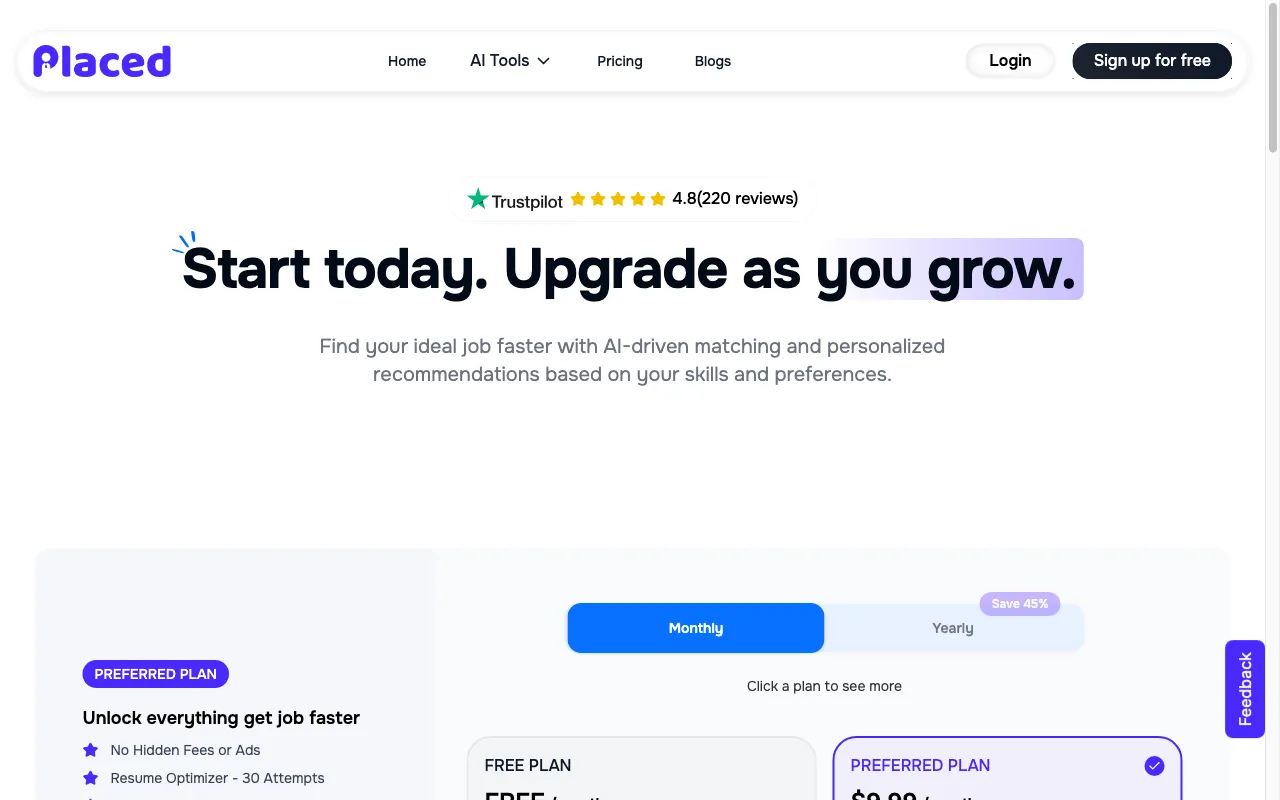 Placed — pricing page