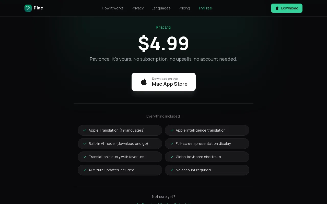 Plae — pricing page
