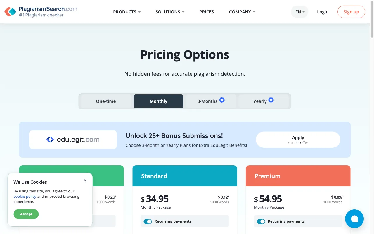 Plagiarismsearch.com — pricing page