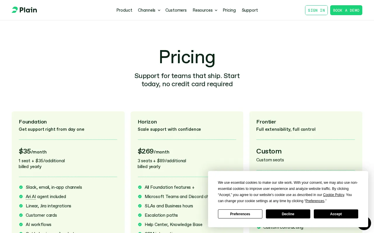 Plain — pricing page