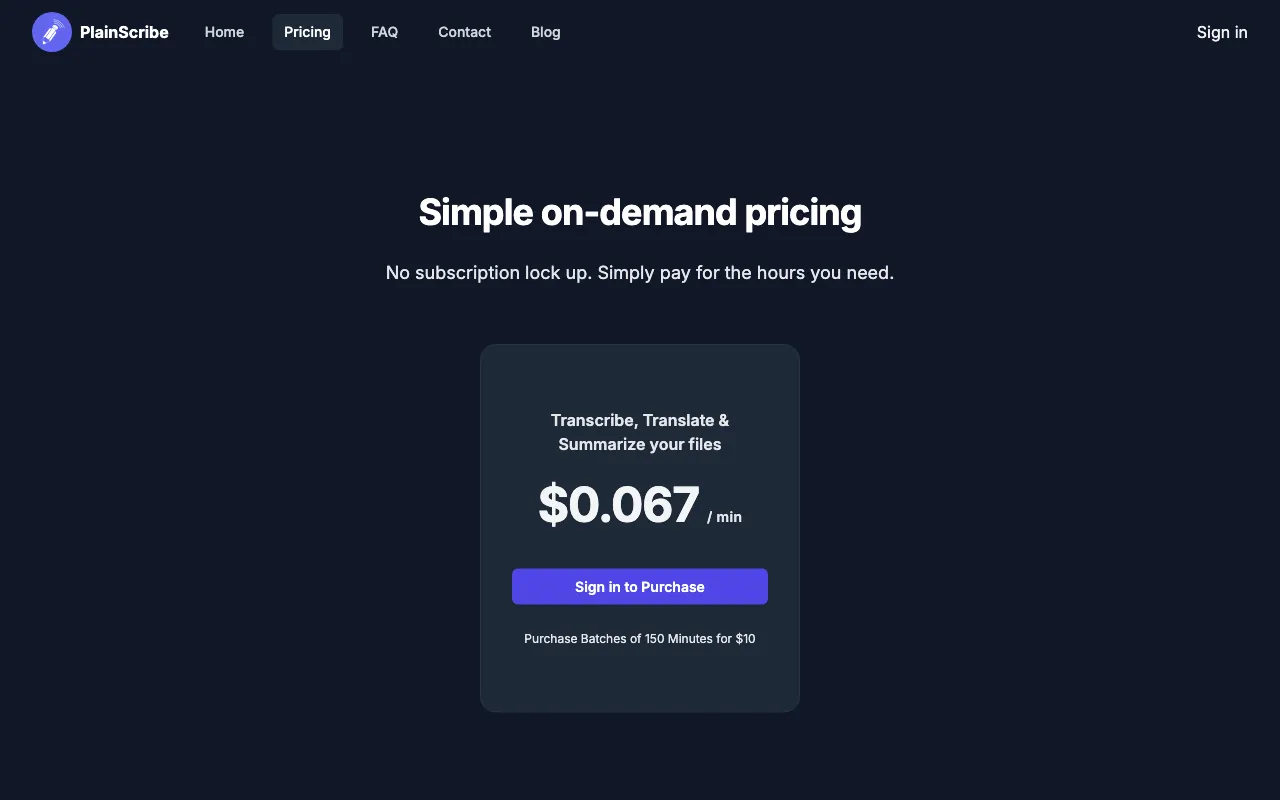 PlainScribe — pricing page