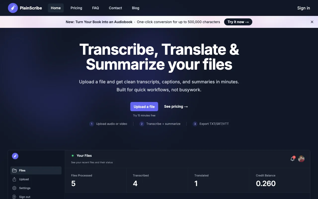 PlainScribe — preview screenshot