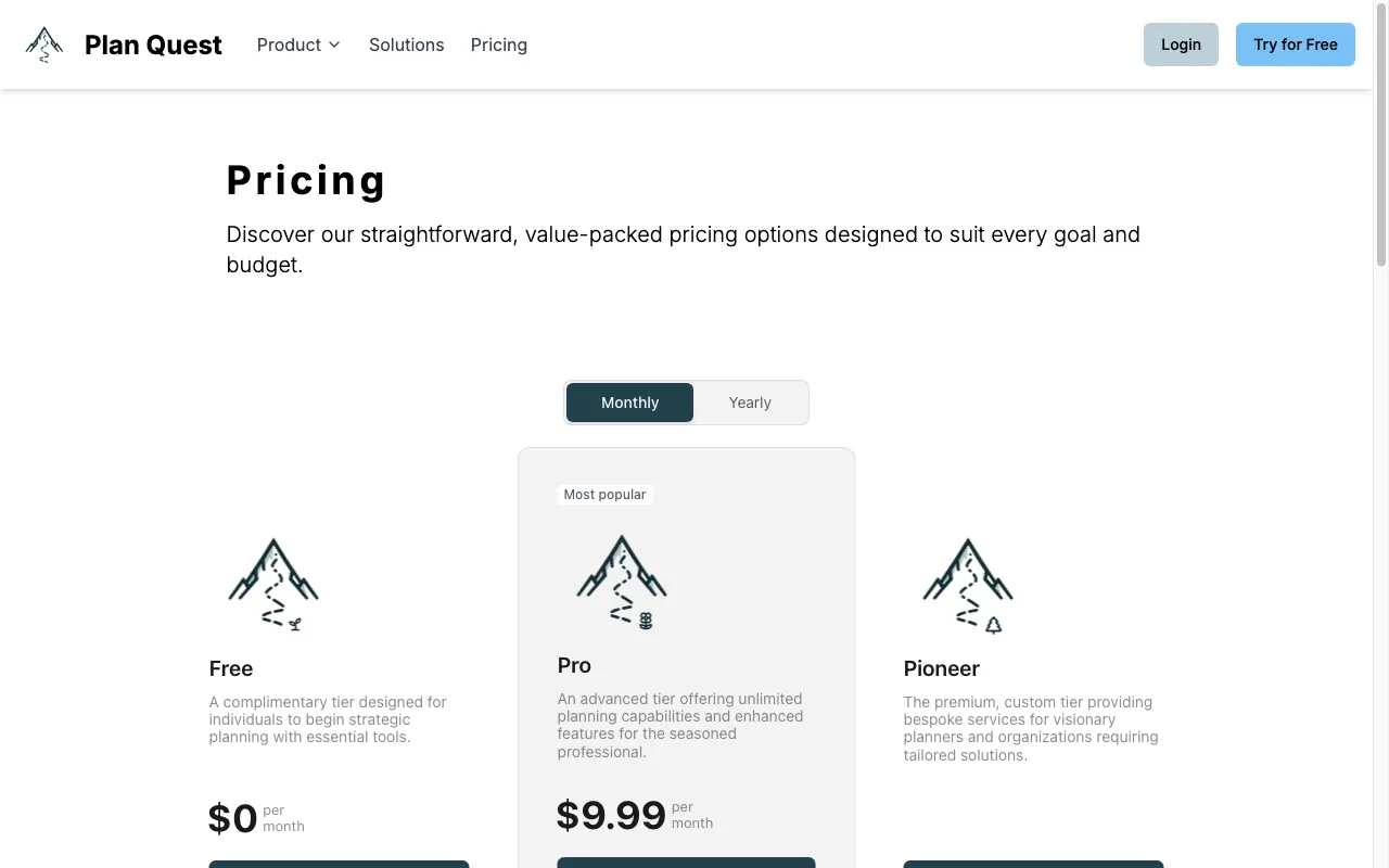 Plan Quest — pricing page