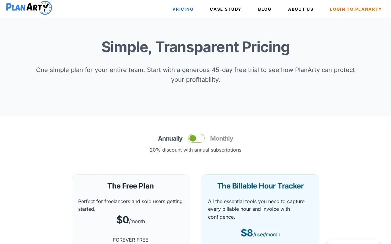 PlanArty — pricing page