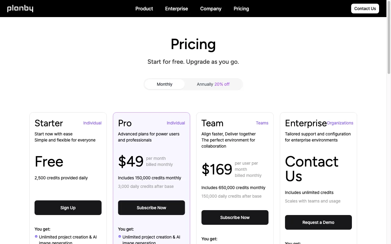 플랜바이테크놀로지스 - AI의 정밀함으로 혁신적인 공간 디자인을 완성합니다 — pricing page