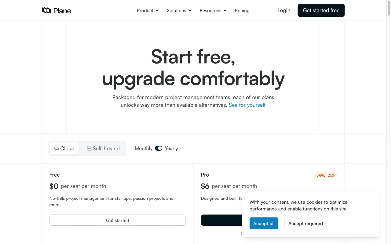 Plane — pricing page