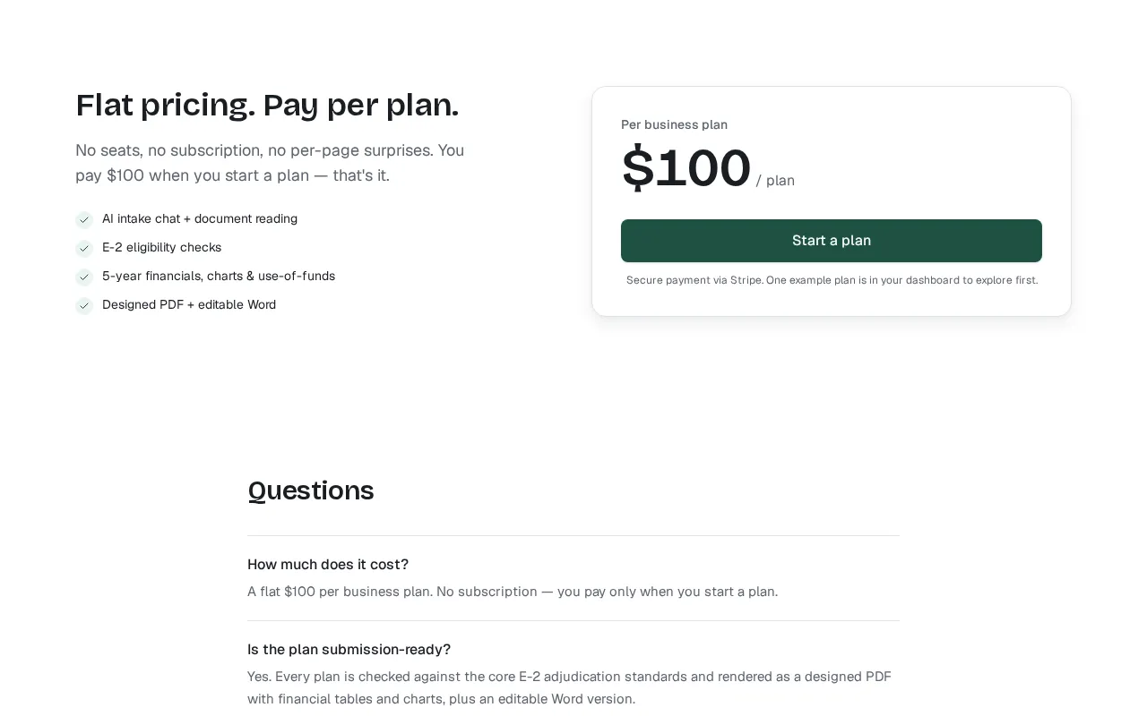 Plansera AI — pricing page
