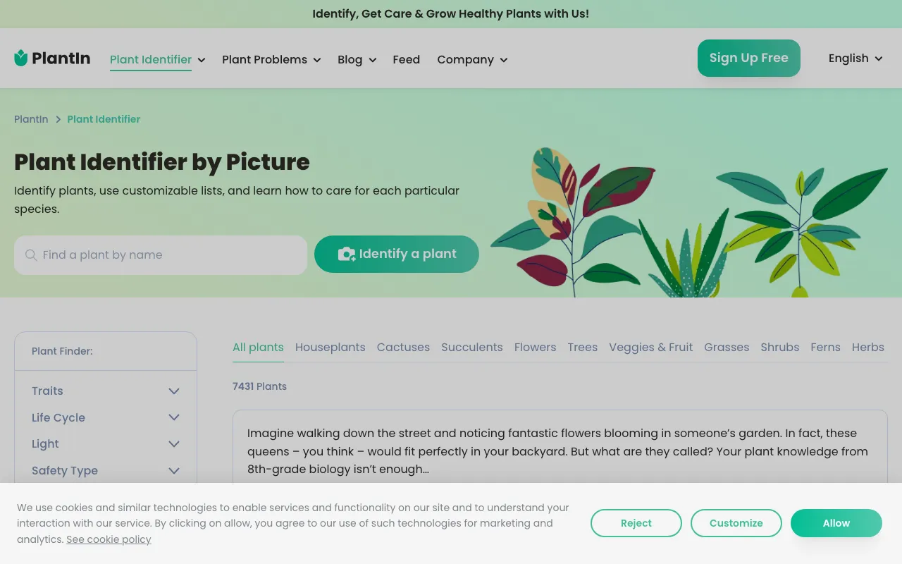 PlantIn plant care identifier — preview screenshot