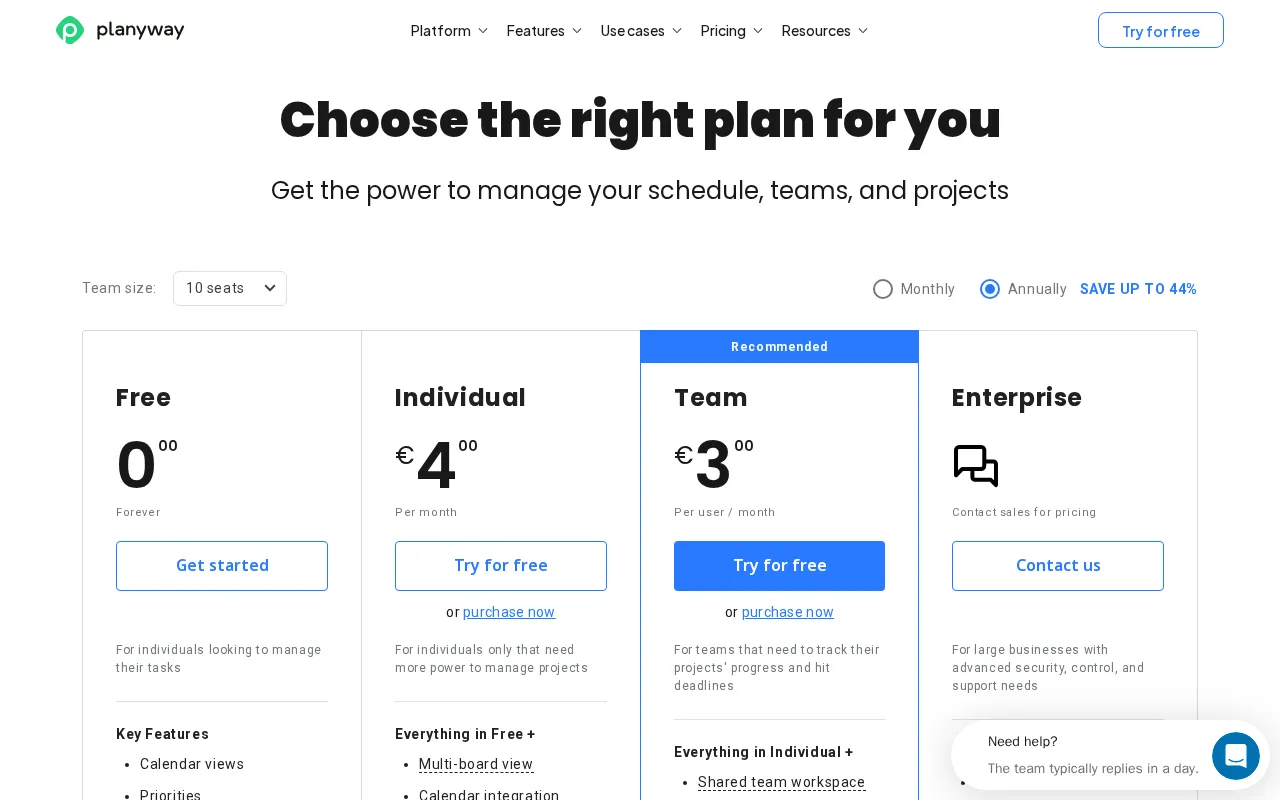 Planyway — pricing page