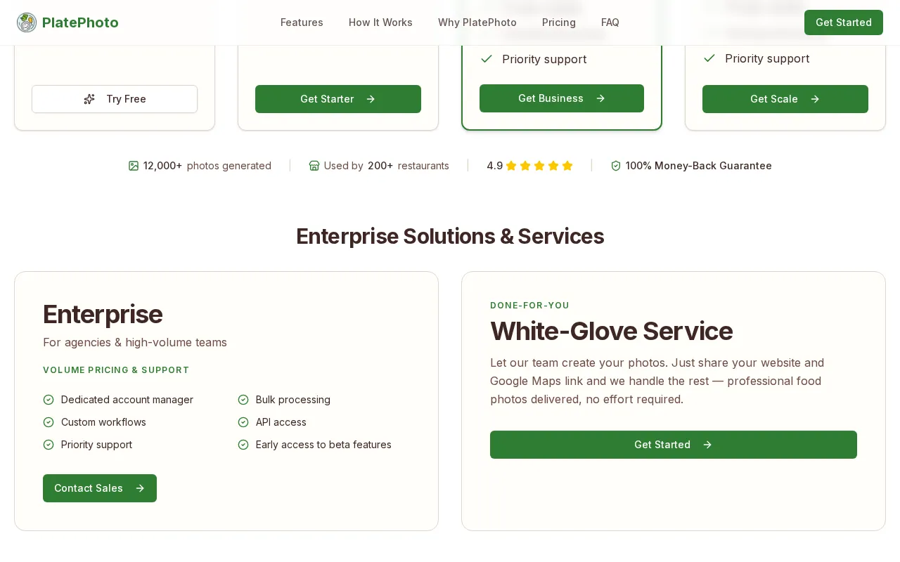 PlatePhoto — pricing page