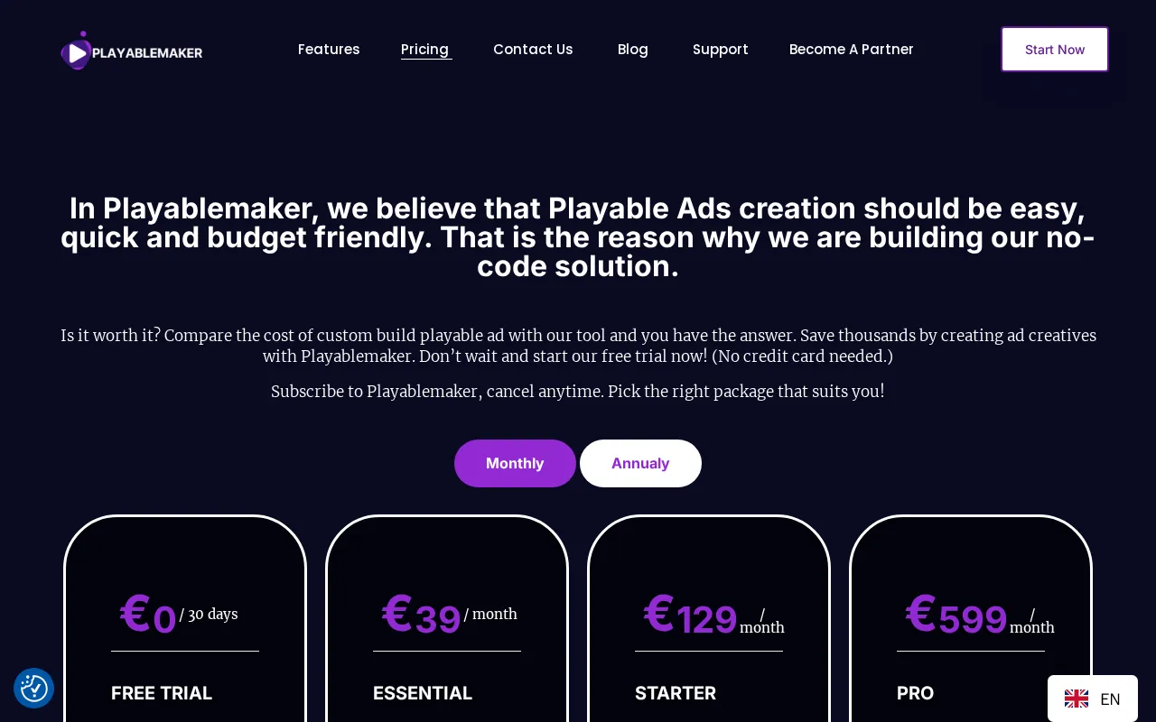 playablemaker.com — pricing page