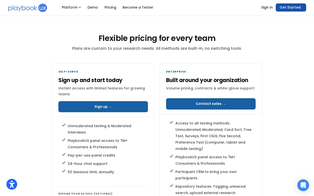 PlaybookUX — pricing page