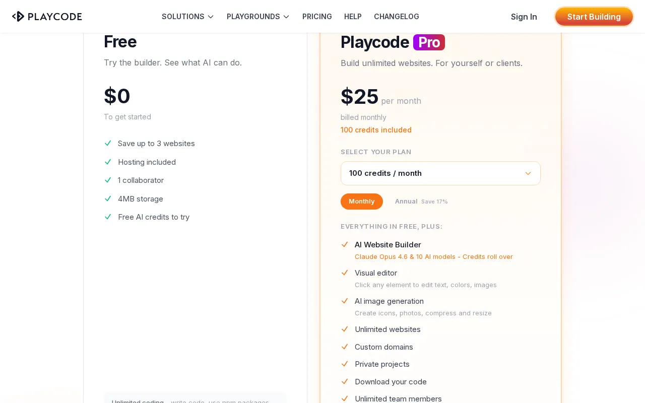 PlayCode — pricing page