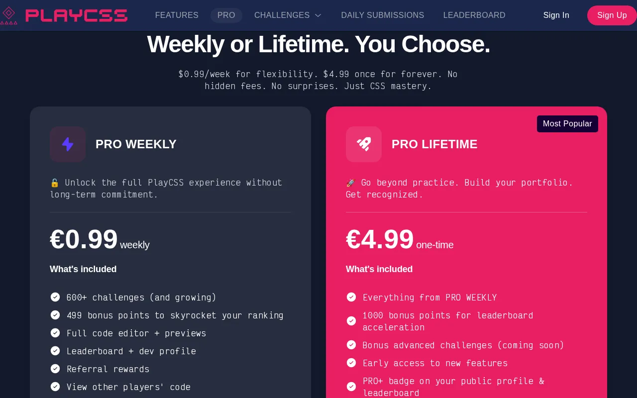 PLAYCSS — pricing page