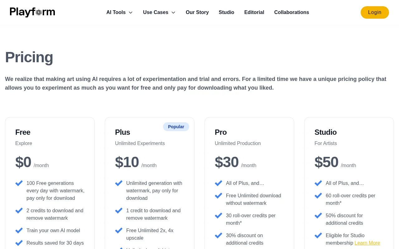 Playform.io — pricing page