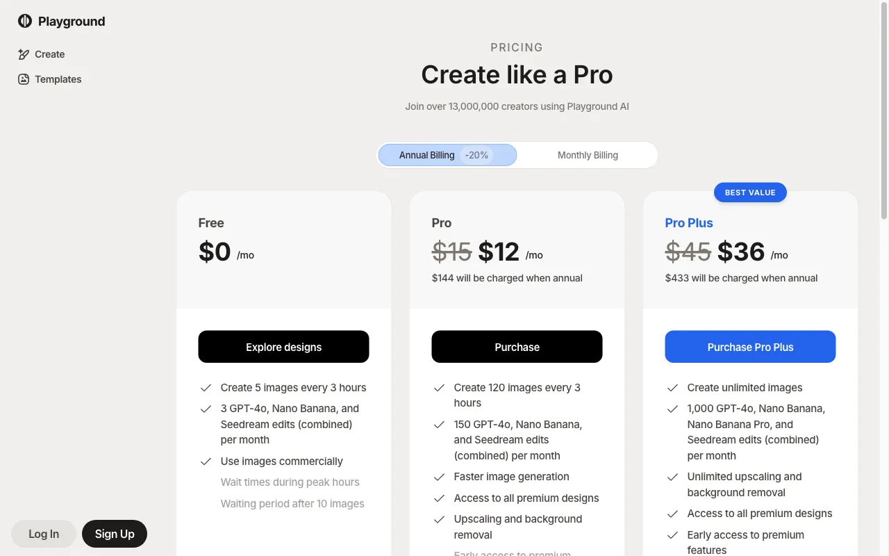 Playground AI — pricing page