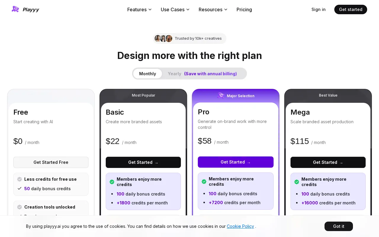 Playyy — pricing page