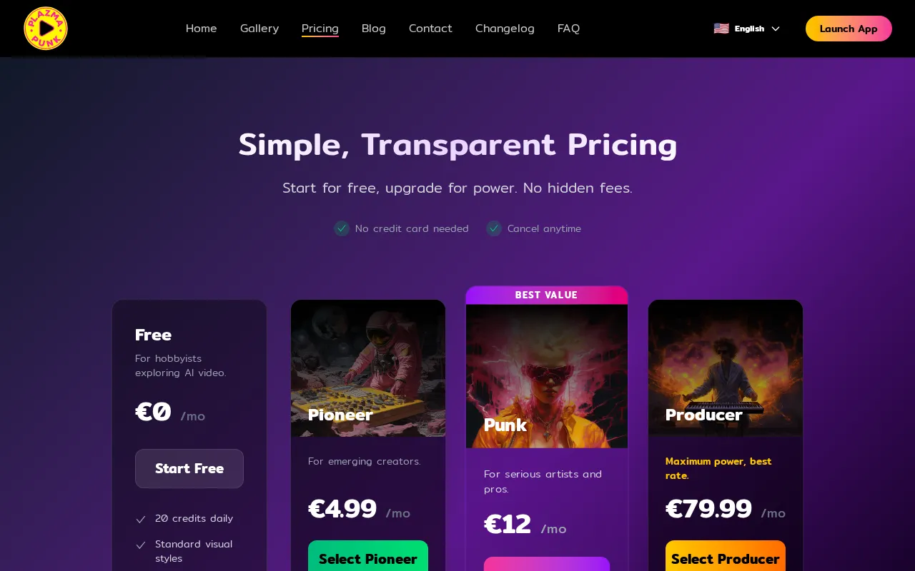 Plazmapunk — pricing page
