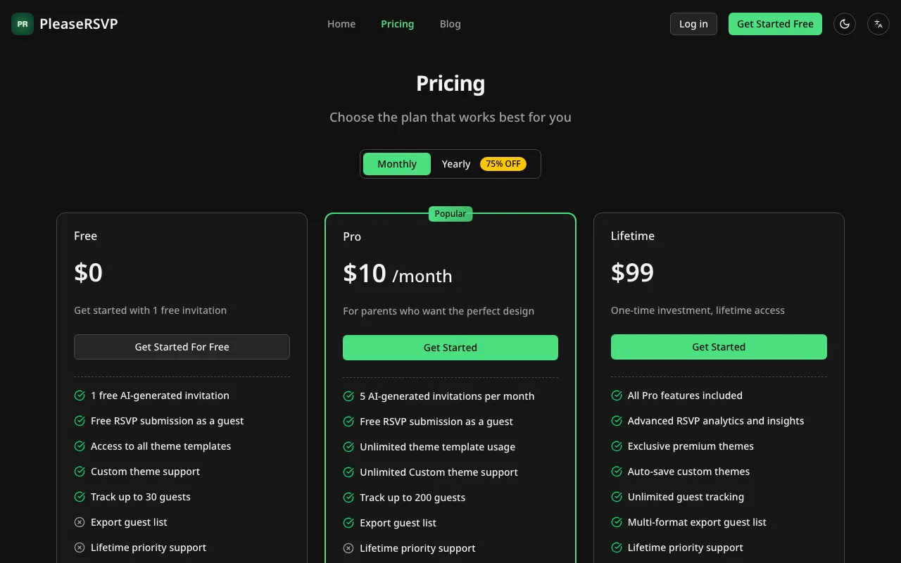 PleaseRSVP — pricing page
