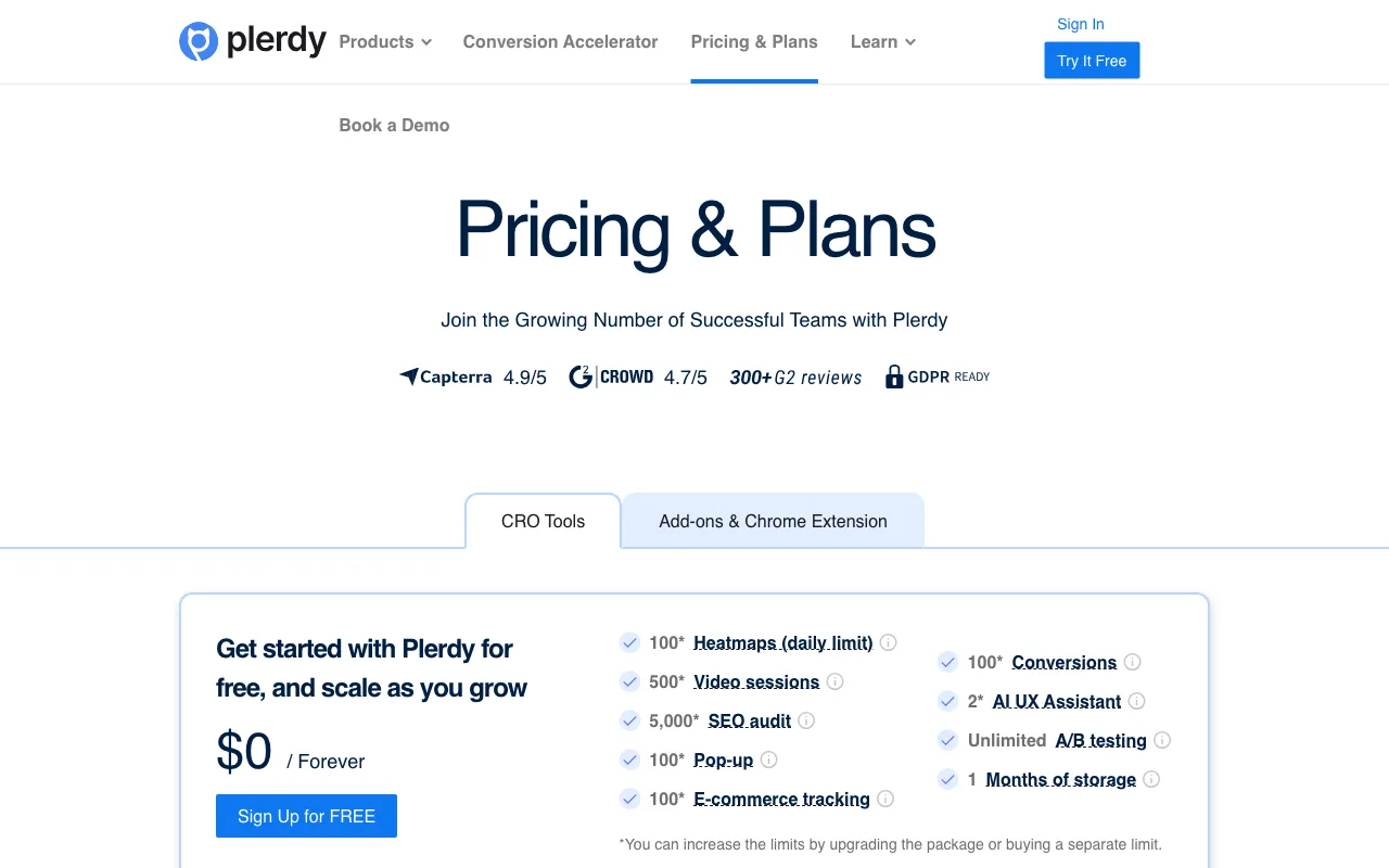 Plerdy — pricing page