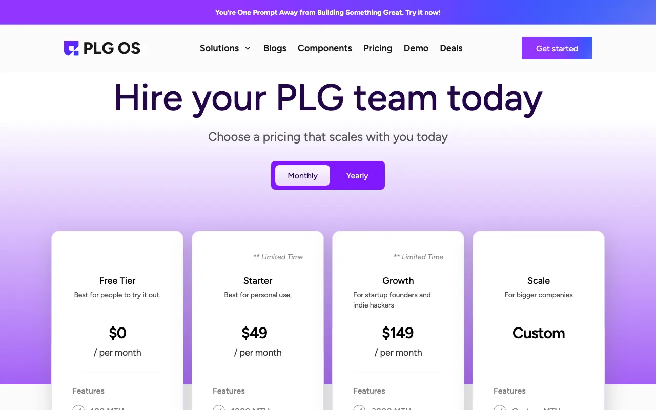 PLG OS — pricing page