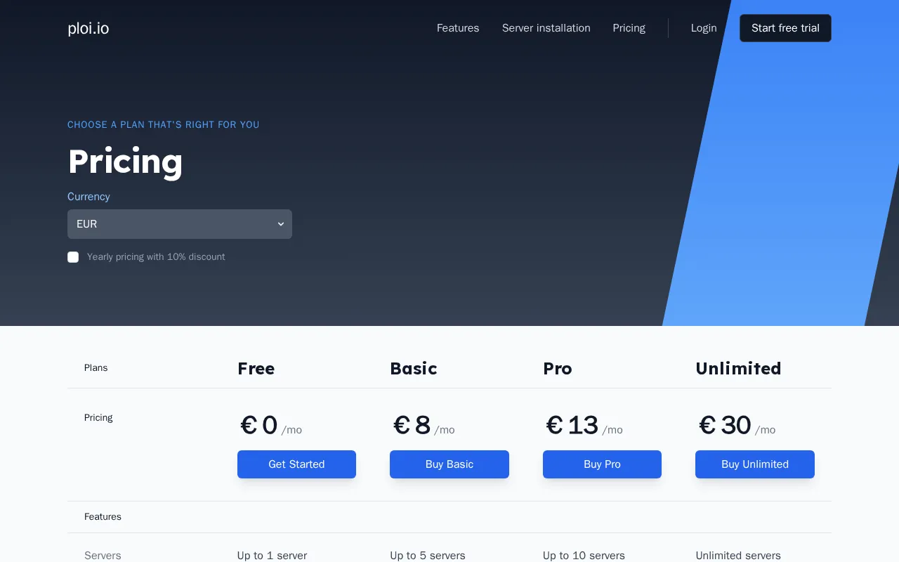 Ploi — pricing page