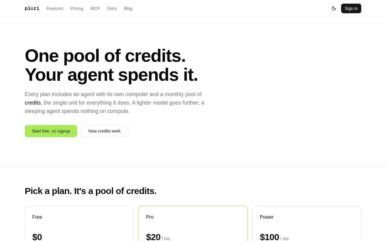 Plori AI — pricing page