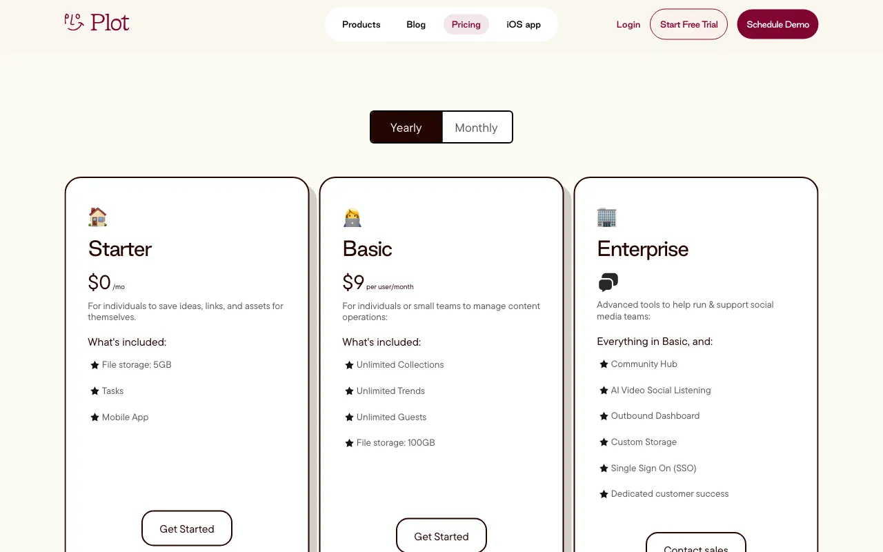 Plot — pricing page