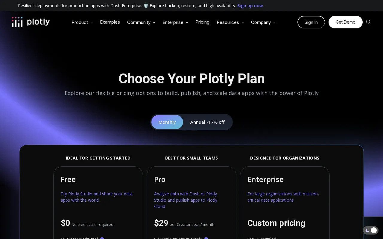 Plotly — pricing page